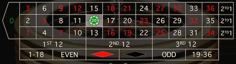 roulette betting interface with a bet placed on a single number.