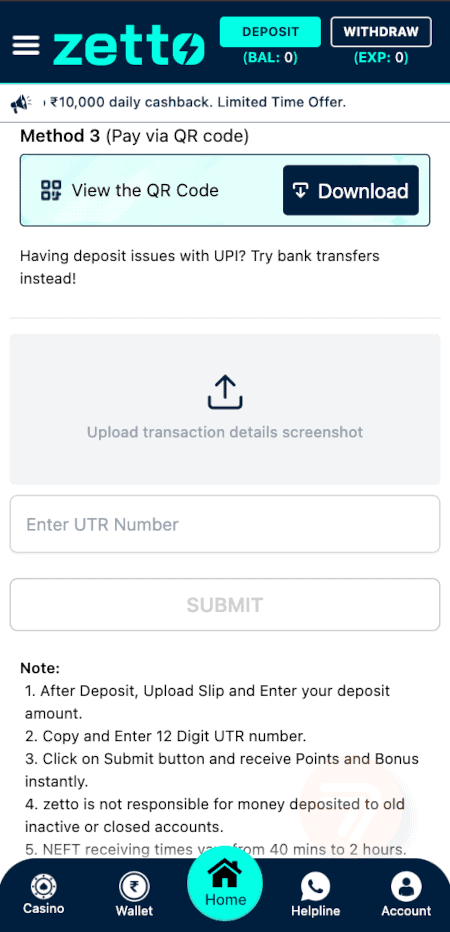 screenshot how to deposit step 2