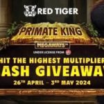 promotional banner logo for the red tiger cash giveaway promotion in the primate king slot game.