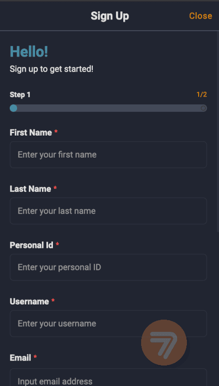 screenshot how to sign up step 2