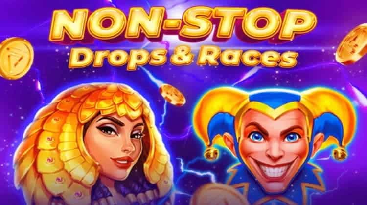 In-game characters and assets from Playson's "Non-Stop Drops & Races" tournament games.