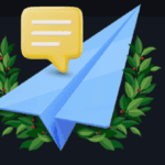 a Telegram paper airplane logo on a dark blue background.