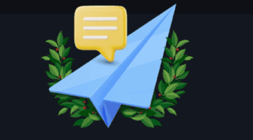 a Telegram paper airplane logo on a dark blue background.