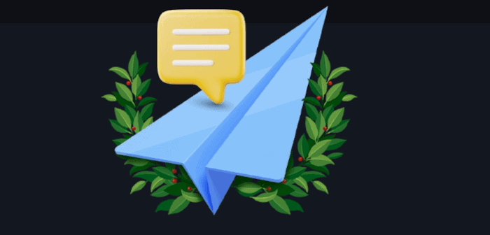 a Telegram paper airplane logo on a dark blue background.