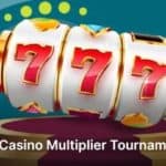 Three slot machine reels show the number "7" in red. The words "Ultimate Casino Multiplier Tournament" are visible below.