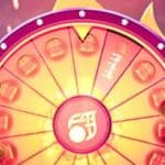 A large money wheel on fire with gift sectors rotates while golden coins fly around it.