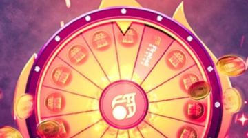 A large money wheel on fire with gift sectors rotates while golden coins fly around it.