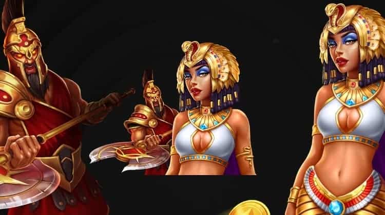 Two in-game characters from the participating games - an Egyptian princess and a fierce warrior with an axe.