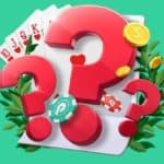 Three red question marks over a full house of hearts, green laurels, golden coins, and two chips with Pin-Up Casino's logo.