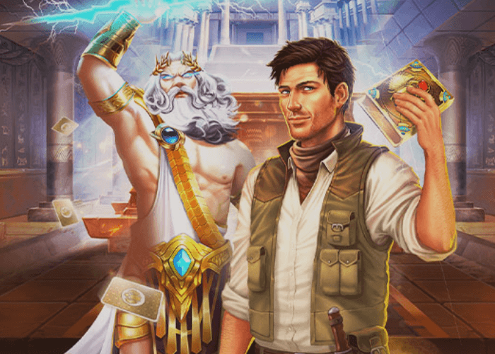 ilustração da promoção de giros grátis em slots da Betsson com Poseidon e o personagem Rich Wilde.