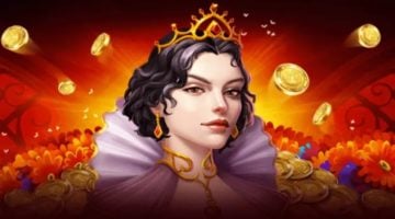 The Golden Maiden character from the game of the same name on the background of a pile of golden coins.