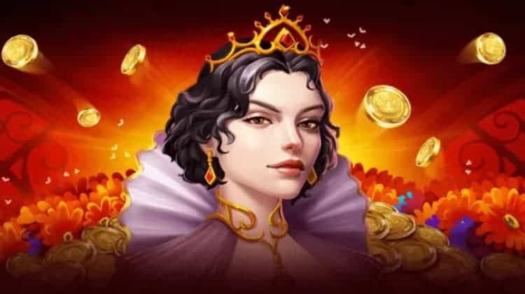 The Golden Maiden character from the game of the same name on the background of a pile of golden coins.