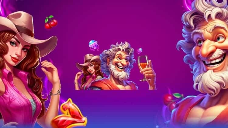 A cowboy girl and a Greek god - in-game characters from the Wild West Girls and God's Party tournament slots.