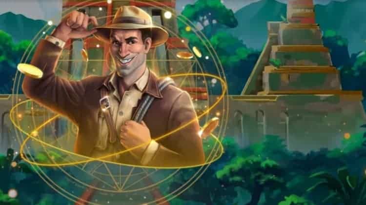 The Treasure Hunter in-game character from the Mystery of Eldorado tournament slot by Endorphina in a mystic setting.