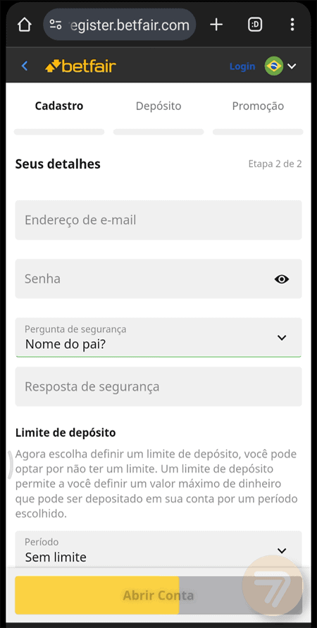 Captura de tela de como se registrar passo 3.