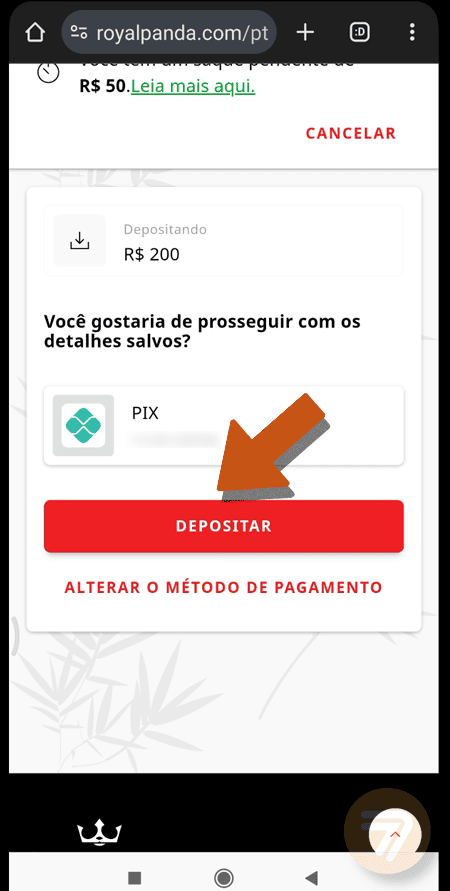 Captura de tela de como depositar passo 3.