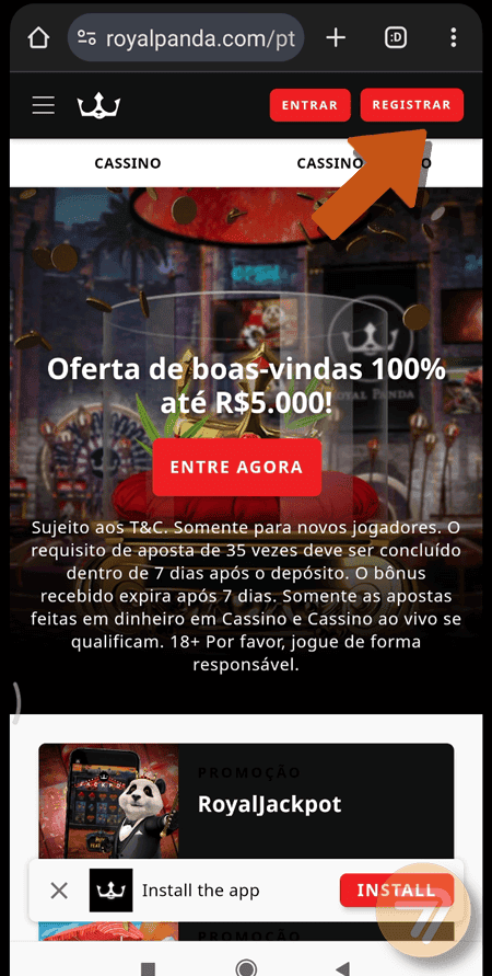 Captura de tela de como se registrar passo 1.