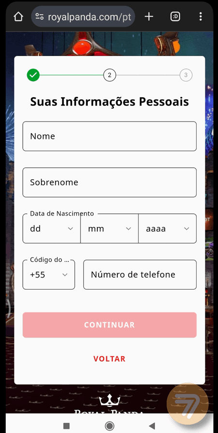 Captura de tela de como se registrar passo 3.