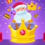 Santa triumphs, surrounded by golden crowns, rubies, and presents.