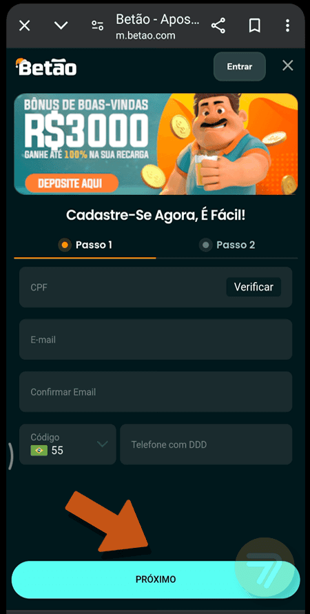 Captura de tela de como se registrar passo 2.