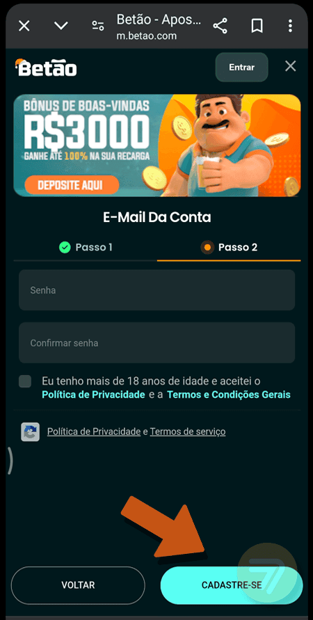 Captura de tela de como se registrar passo 3.