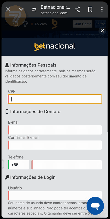 Captura de tela de como se registrar passo 2.