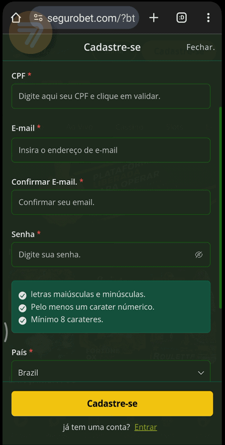 Captura de tela de como se registrar passo 2.