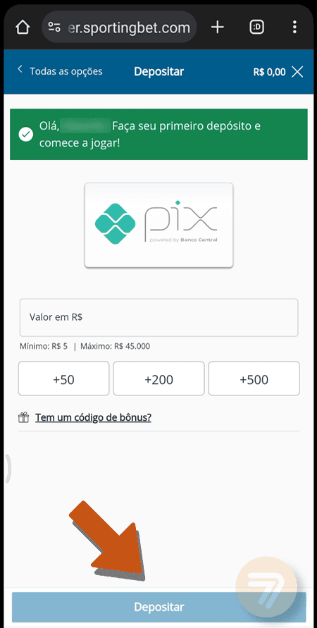 Captura de tela de como depositar passo 2.