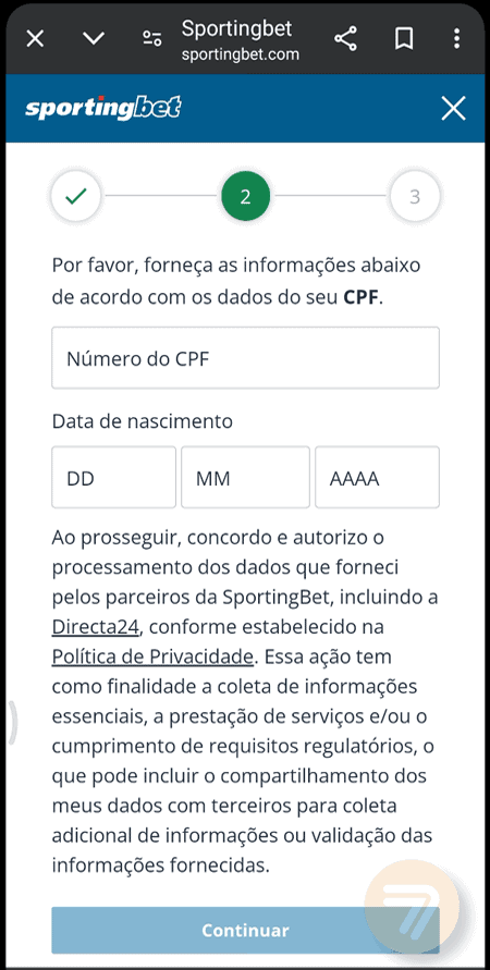 Captura de tela de como se registrar passo 3.