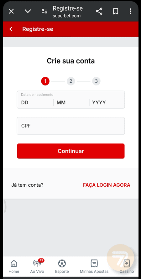 Captura de tela de como se registrar passo 2.