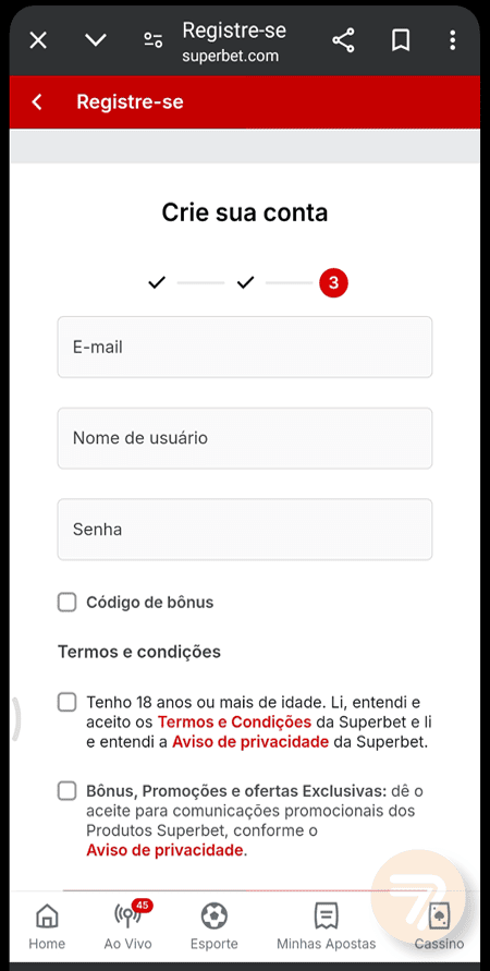 Captura de tela de como se registrar passo 4.